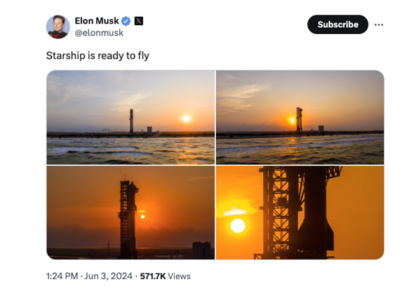 馬斯克：SpaceX星艦第四次試飛準備就緒