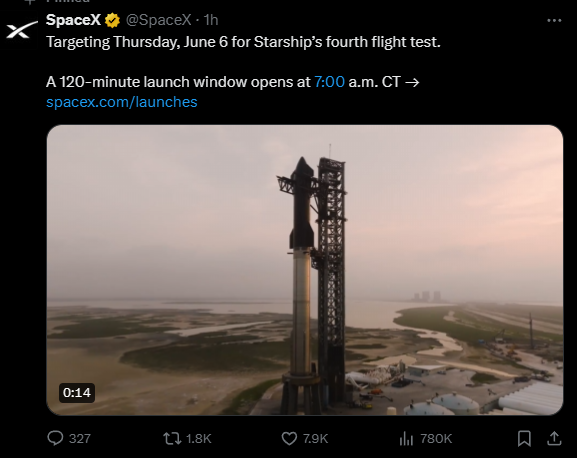 人類史上強(qiáng)火箭！馬斯克SpaceX宣布星艦明晚第4次試飛
