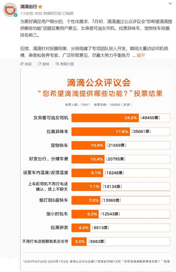 滴滴內(nèi)測女性乘客可選女司機服務(wù)