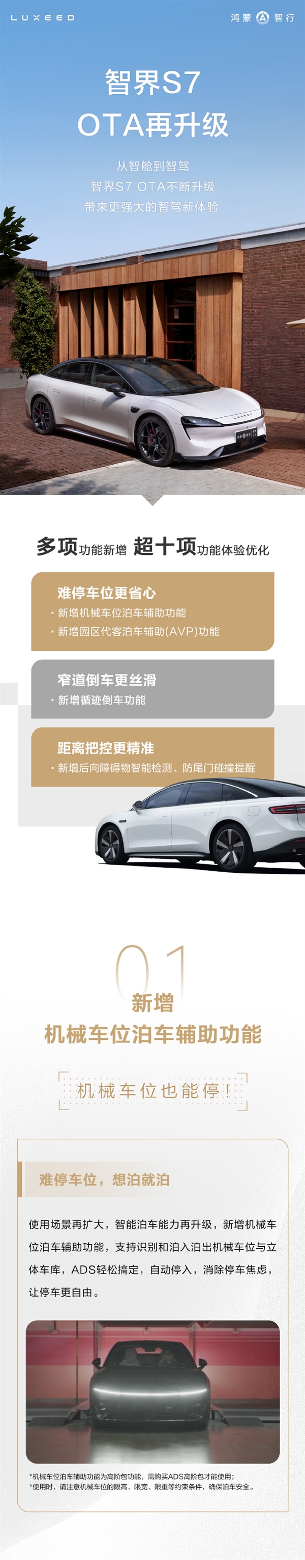 智界S7 OTA大升級：智駕更全面 機(jī)械車位也能自動停