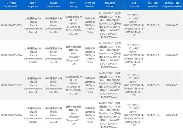 小米 15 Pro 通過 3C 認證，全系標配 90W 快充