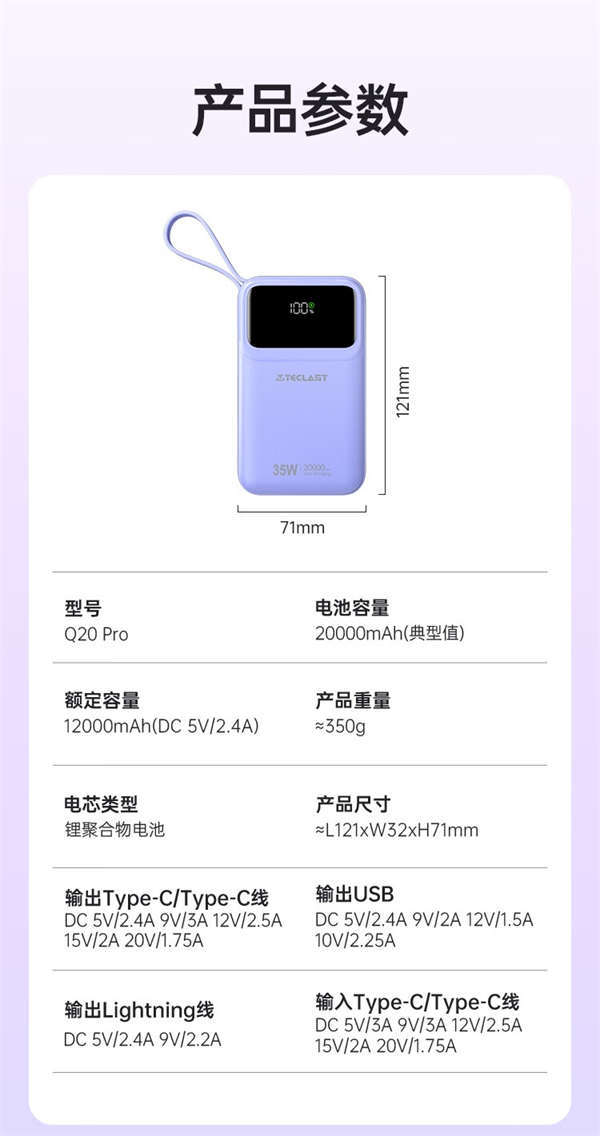 臺(tái)電發(fā)布 Teclast Q20 Pro 移動(dòng)電源，售價(jià) 119 元