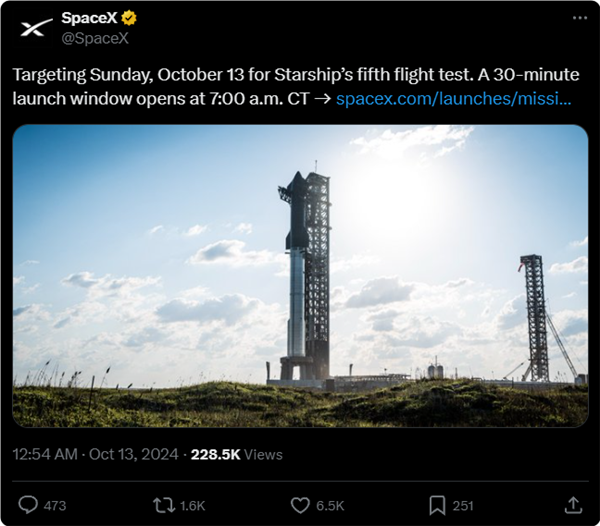 SpaceX星艦快今晚第5次試飛！馬斯克超大膽 首次用“筷子”夾火箭