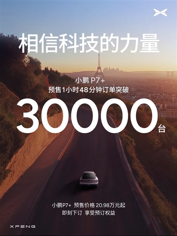 開售2小時(shí)訂單破3萬 小鵬P7+量產(chǎn)下線：20萬級(jí)大空間轎車來了