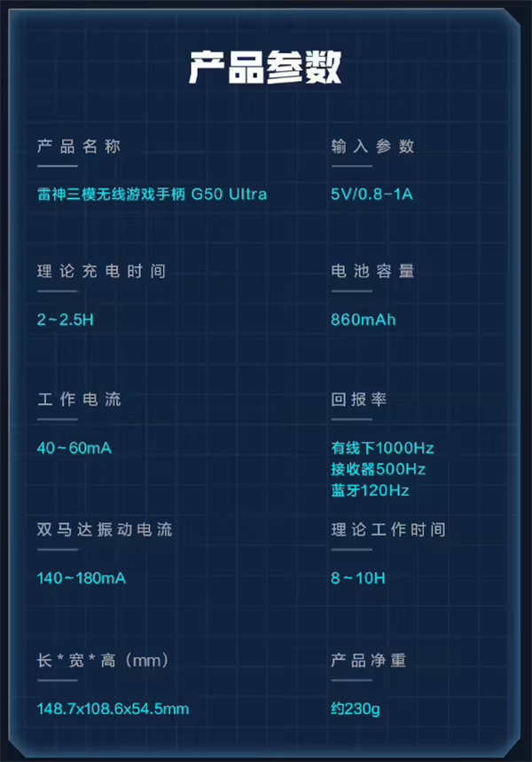 雷神G50 Ultra手柄預售：TMR搖桿+扳機震動，179元起