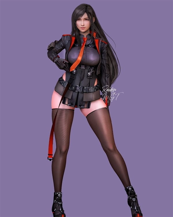 《終幻想7》蒂法新3D美圖：黑絲緊身衣 制服誘惑