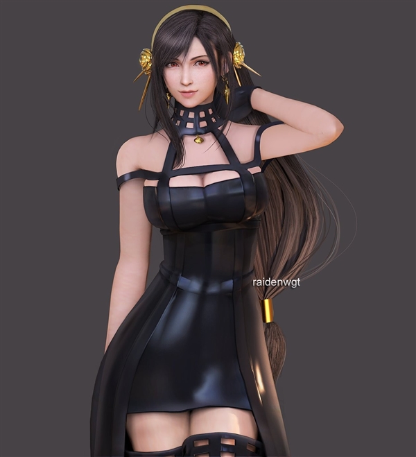 《終幻想7》蒂法新3D美圖：黑絲緊身衣 制服誘惑