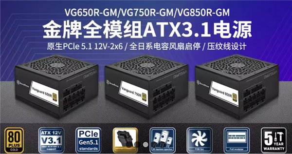 銀昕推出VANGUARD系列金牌電源：ATX 3.1標(biāo)準(zhǔn)、原生12V-2×6接口