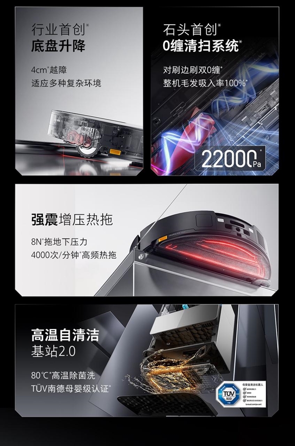 石頭自清潔掃拖機器人產(chǎn)品G30發(fā)布：首創(chuàng)0纏系統(tǒng)與底盤升降