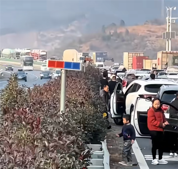 第一批回家過(guò)年的人已經(jīng)堵路上了：服務(wù)區(qū)也堵上了 都是車和人