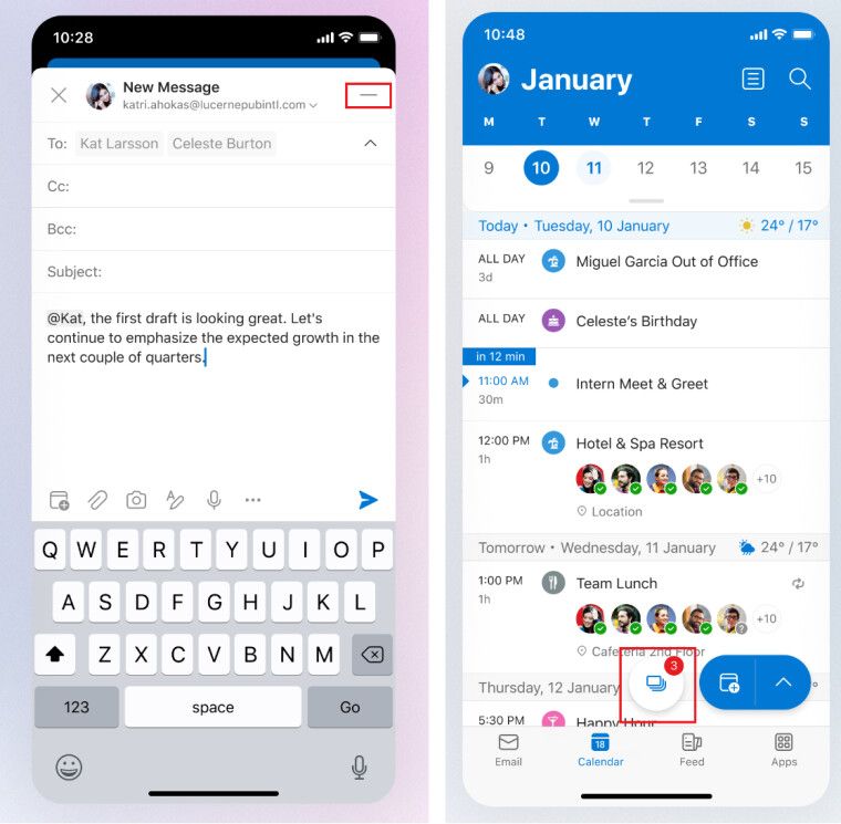 微軟更新安卓 / iOS 版 Outlook：新增“草稿最小化”功能，輕松切換任務(wù)