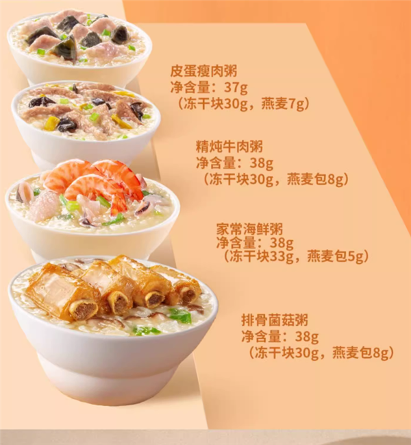 海福盛凍干粥3.4元/杯：排骨、牛肉、海鮮多口味